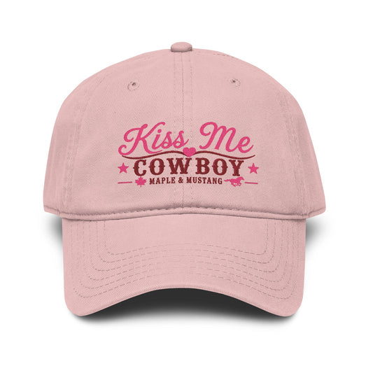 Kiss Me Cowboy Pink Washed Baseball Cap